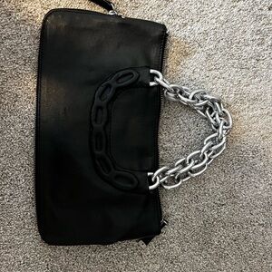 Chic Black Clutch with Silver Chain Handle